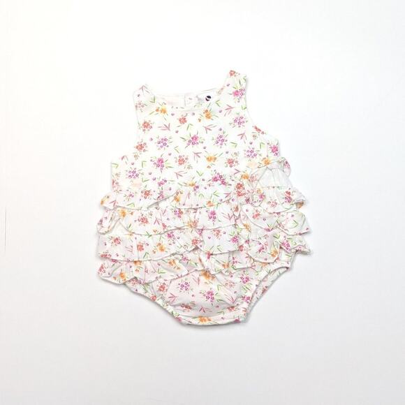 Absorba Sunsuit Baby Girls Size 6m White Floral Ruffle Bum Bubble Romper - Picture 1 of 3